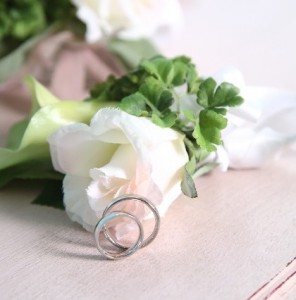 flowers & pair of marriage rings