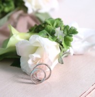 flowers & pair of marriage rings